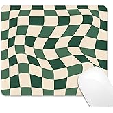 HUOCAIREN Green Checkered Mouse Pad Cute, Retro Boho Mousepad for Home Office, Anti-Slip Rubber Minimal Abstract Wavy Mice pad for Computer & Laptop, 9.5x7.9 inch, Sage Green Pattern Aesthetic