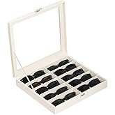 AUTOARK Large Top Glass Lid Sunglasses Organizer Case,10-Slot PU Leather Lockable Storage Box for Eyeglasses,Watch,Jewelry,Gift for Home,Beige,MKAW-113