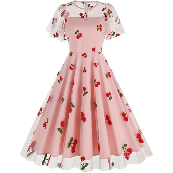 Amazon.com: Women Keyhole Heart Embroidery Dress Sheer Mesh