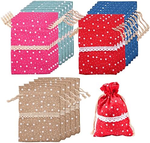Livvd 25 Pieces Burlap Bags with Drawstring Gift Bags Present Pouch for Wedding Party and DIY Craft (Multicolor)