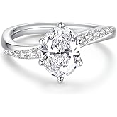 JEYHLOPX Oval Cut Moissanite Engagement Ring For Women 18K White Gold Plated S925 Sterling Silver Ring For Her
