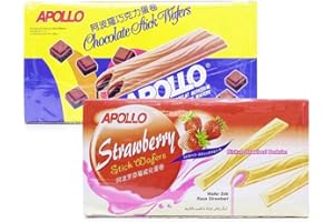 TUNEZ Apollo Malaysia Chocolate Strawberry Flavour Cream Wafer Biscuit Teatime Snack Halal Food Biskut 11g (0.39 oz) x 30 packets (per box) (Chocolate)