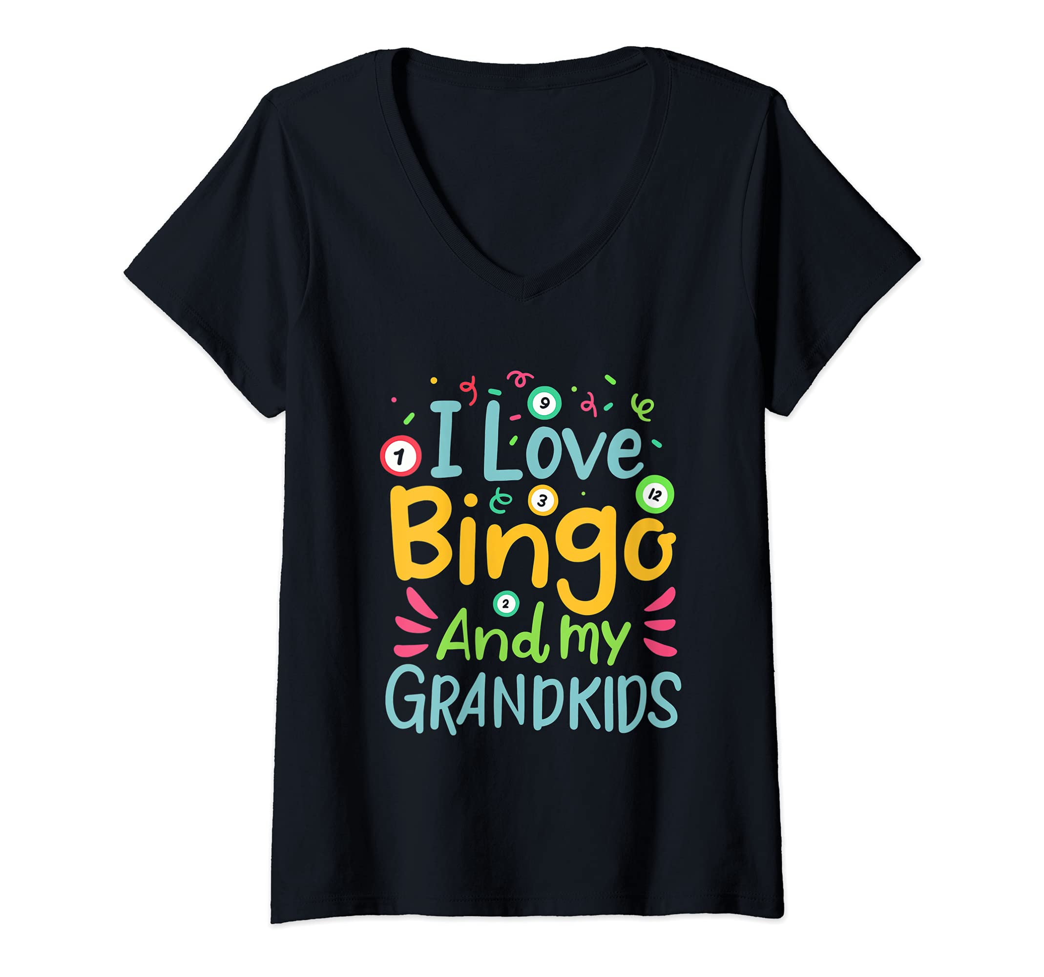 Womens bingo grandma or grandpa gift Bingo and my grandkids V-Neck T-Shirt