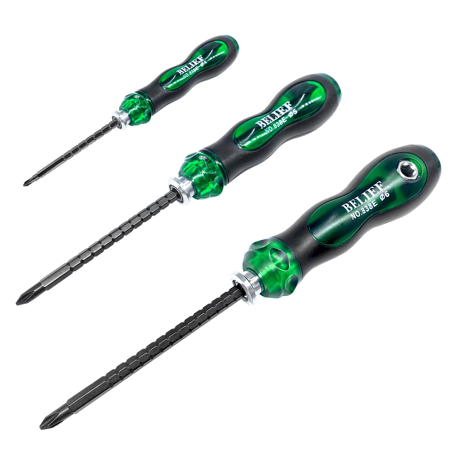 Yalin 3-Piece Ratchet Telescopic Screwdriver, Double-Head Magnetic Ratcheting Screw Driver, Adjustable Rod Length, The Tip of the Rod are Slotted and Phillips, Industrial Strength, Easy to Load(Green)