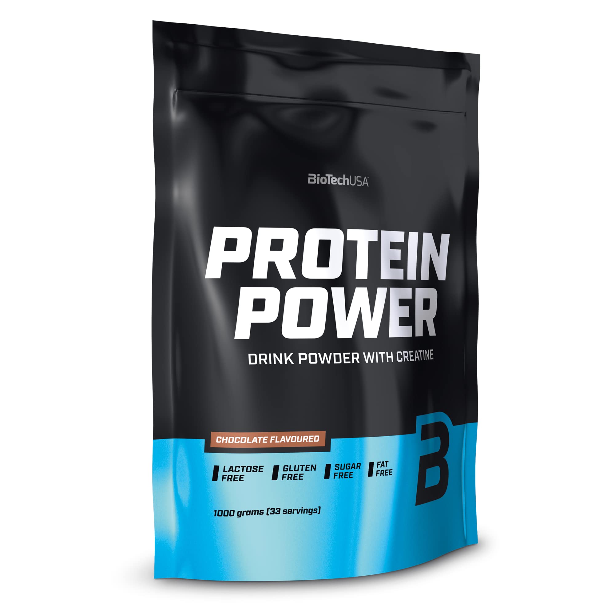 BioTechUSA Protein Power | High Protein, Sugar-Free, Lactose-Free, Gluten-Free | Added Creatine, 1 kg, Chocolate