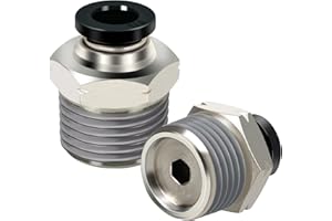 HOFUJNG Pneumatic Male Straight 1/4 Inch Tube OD x 3/8" NPT Push to Connect Fittings Mode PC1/4xN03(Pack of 2)