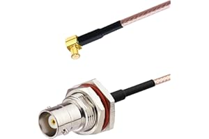 TECHTOO BNC Female to MCX Male Adapter RF Cable Coaxial Cable Antenna Cable Pig Tail Converter (BNC Female to MCX Male Right Angle)