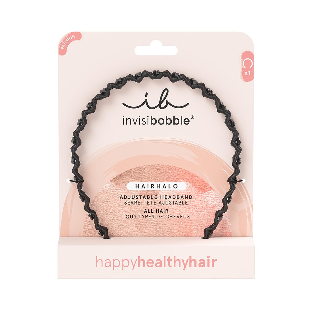invisibobble Hairhalo headband True Dark Sparkle, 1x adjustable headband for girls & women, soft, hair-friendly and comfortable, the original designed in the heart of Munich, color black stone