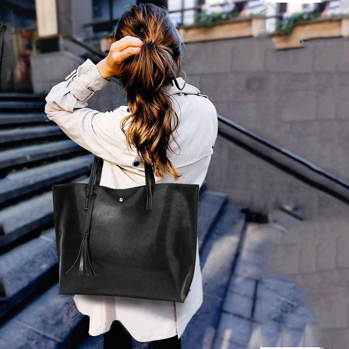 NICOLE&DORIS Women Tote bag PU leather handbag shoulder bag fashion large handbag Black - Image 3