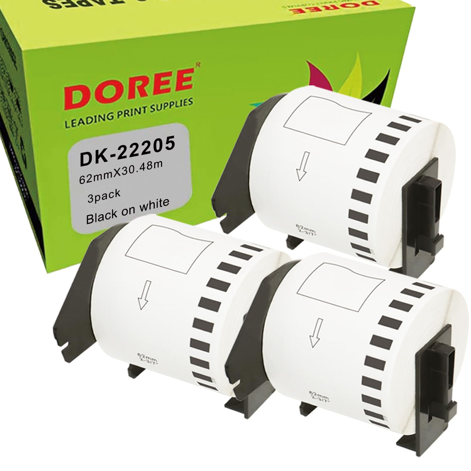 3×DOREE DK-22205 DK22205 62mm x 30.48m Compatible Label Rolls (Continuous) for Brother P-Touch QL-500 QL-500A QL-500BS QL-500BW (3 Packs)