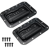 Bonsicoky 6.34" Recessed Spring Loaded Handle, Black, 2 Pcs | Rubber Grip, Surface Mount, Chest Handle for Trunks Crates Storage Boxes