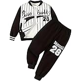 JOLYSHILD Boy's Sweatsuits 2 Piece Letter Printed Long Sleeve Varsity Jackets and Jogger Sweatpants Outfits 4-12Y 
