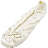 isotoner Women's Satin Ballerina Slippers with Embroidered Pearl