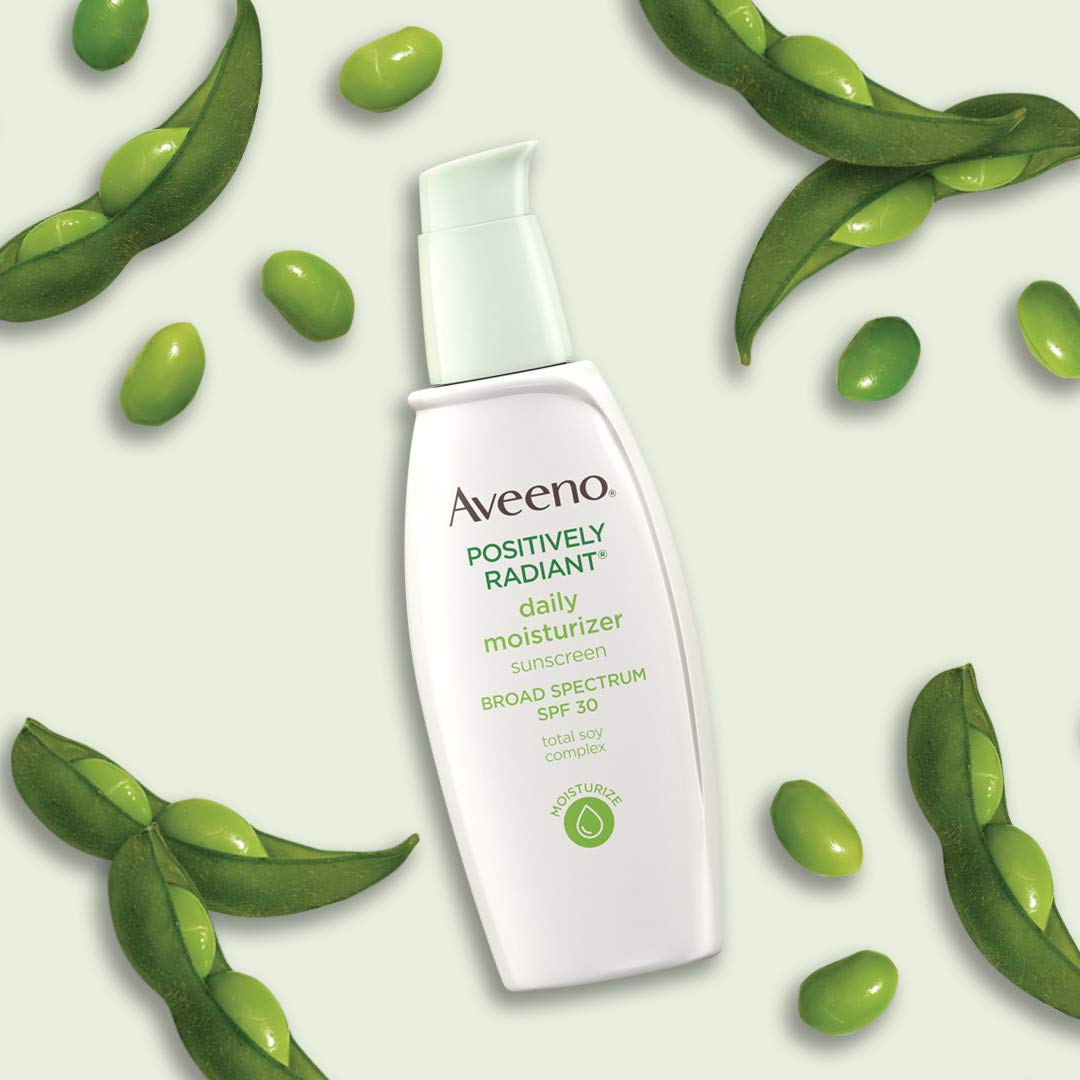 Aveeno Positively Radiant Daily Facial Moisturizer with Total Soy Complex and Broad Spectrum SPF 30 Sunscreen, Oil-Free and Non-Comedogenic, 2.5 fl. oz: Beauty