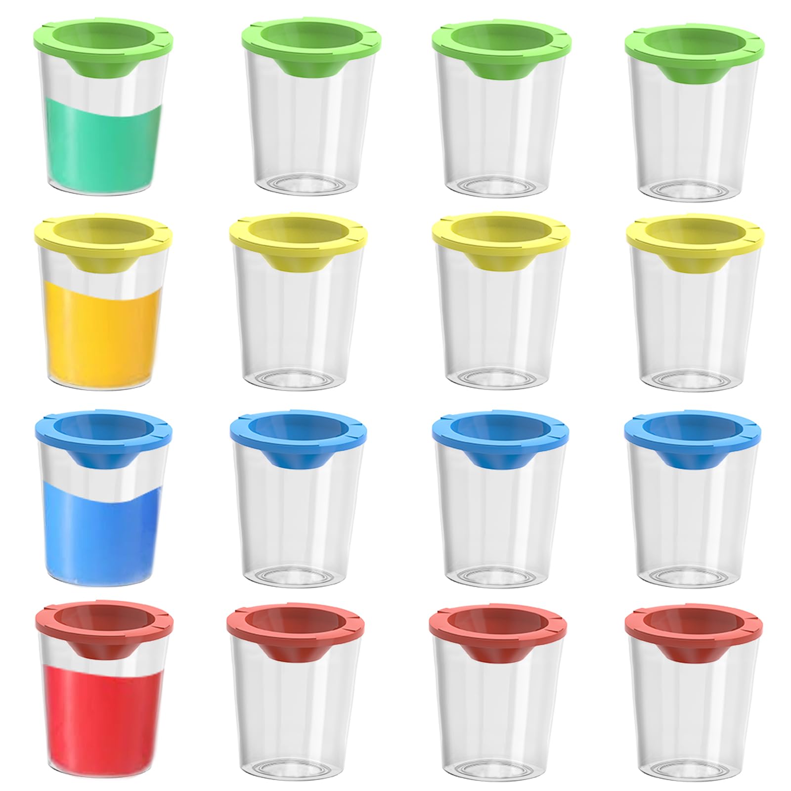 Photo 1 of 16 PCS No Spill Paint Cups with Lids 4 Colors, Arts and Crafts Supplies for Classrooms, Ultimate Paint Containers with Funnel-Shaped Lid