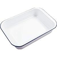 Webake Enamelware 9x13 Baking Pan Oblong Cake Pan Enameled Steel Roasting Pan Baking Dish Lasagna Pan Food Containers, Solid 