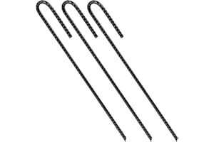 Wensilon Rebar U/J Hook Extra Heavy Duty, 12 inch x 1/4 inch Rust Proof Coated Steel Ground Anchors for Garden, Tent, Trampoline (50pcs, J-Hook)