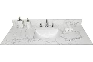 LEGENDSTONE 43"x 22" Bathroom Vanity Sink Tops, Marble Vanity Top With Ceramic Undermount Sink & Top Backsplash, 43" Bathroom Vanity Countertop, 43" Vanity Top