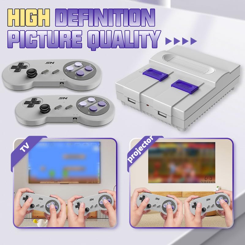 VILCORN Video Game Console 16Bit Super Game Machine Built in 5000 Classic Games Support HDMI 4K TV Plug Play Retro Gaming Console System with Dual Wireless Controllers Gift