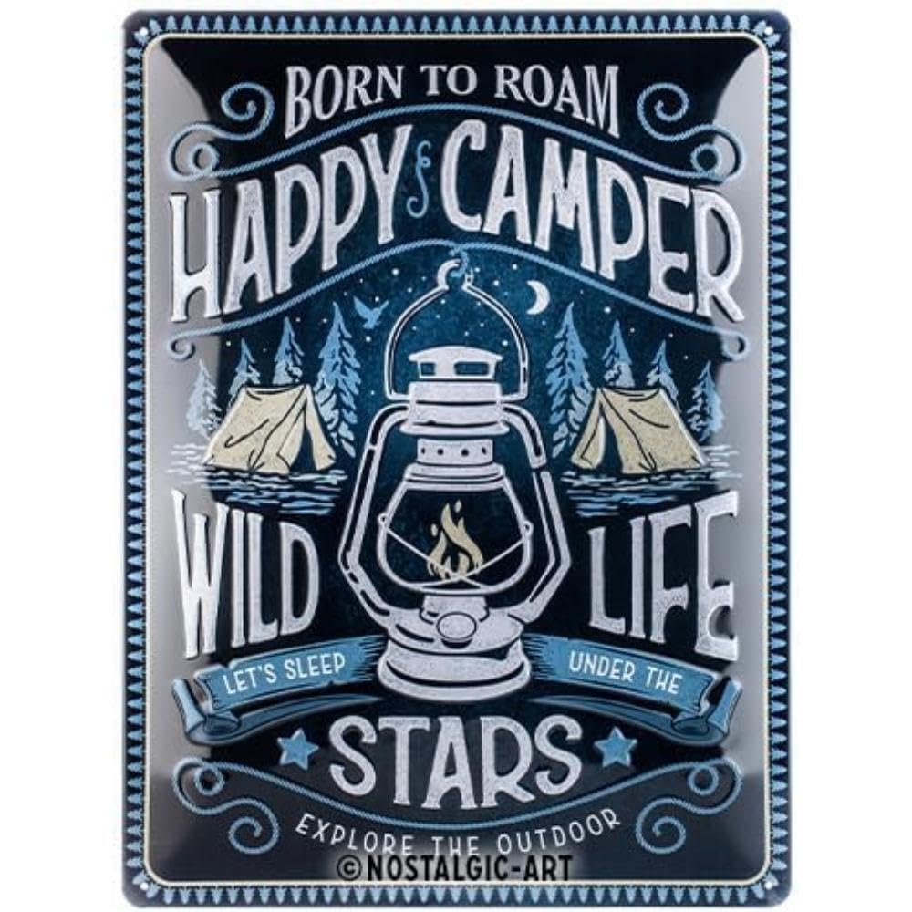 Nostalgic-Art Retro Tin Sign – Happy Camper – Gift idea for camping fans, Metal Plaque, Vintage design for wall decoration, 30 x 40 cm