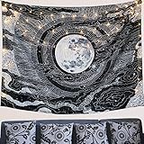 LHHZ-U Moon and Star Tapestry Wall Hanging Tapestries Black & White Wall Blanket Wall Art for Living Room Bedroom Home Decor (Black, 50''x 60'')