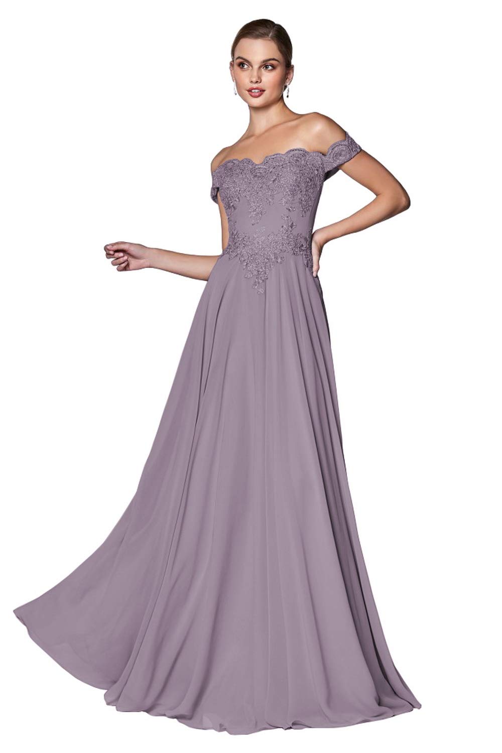 YORFORMALS Women's Off The Shoulder Lace Applique Formal Evening Gown