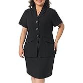 Agnes Orinda Plus Size 2 Piece Skirt Suit Set for Women Business Formal Short Sleeve Blazer and Pencil Skirts Set