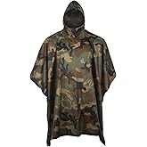 GRVCN Military Rain Poncho, Camouflage Raincoat Outdoor Waterproof Lightweight