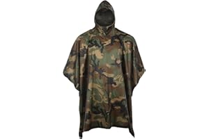 GRVCN Military Rain Poncho, Camouflage Raincoat Outdoor Waterproof Lightweight