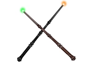 WINSENCE Light Up Magic Wizard Wand with Sounds & 4 Lightings Illuminating Witch Sorcerer Toys for Kids Cosplay Party Favors, 2 Pack, Black & Brown