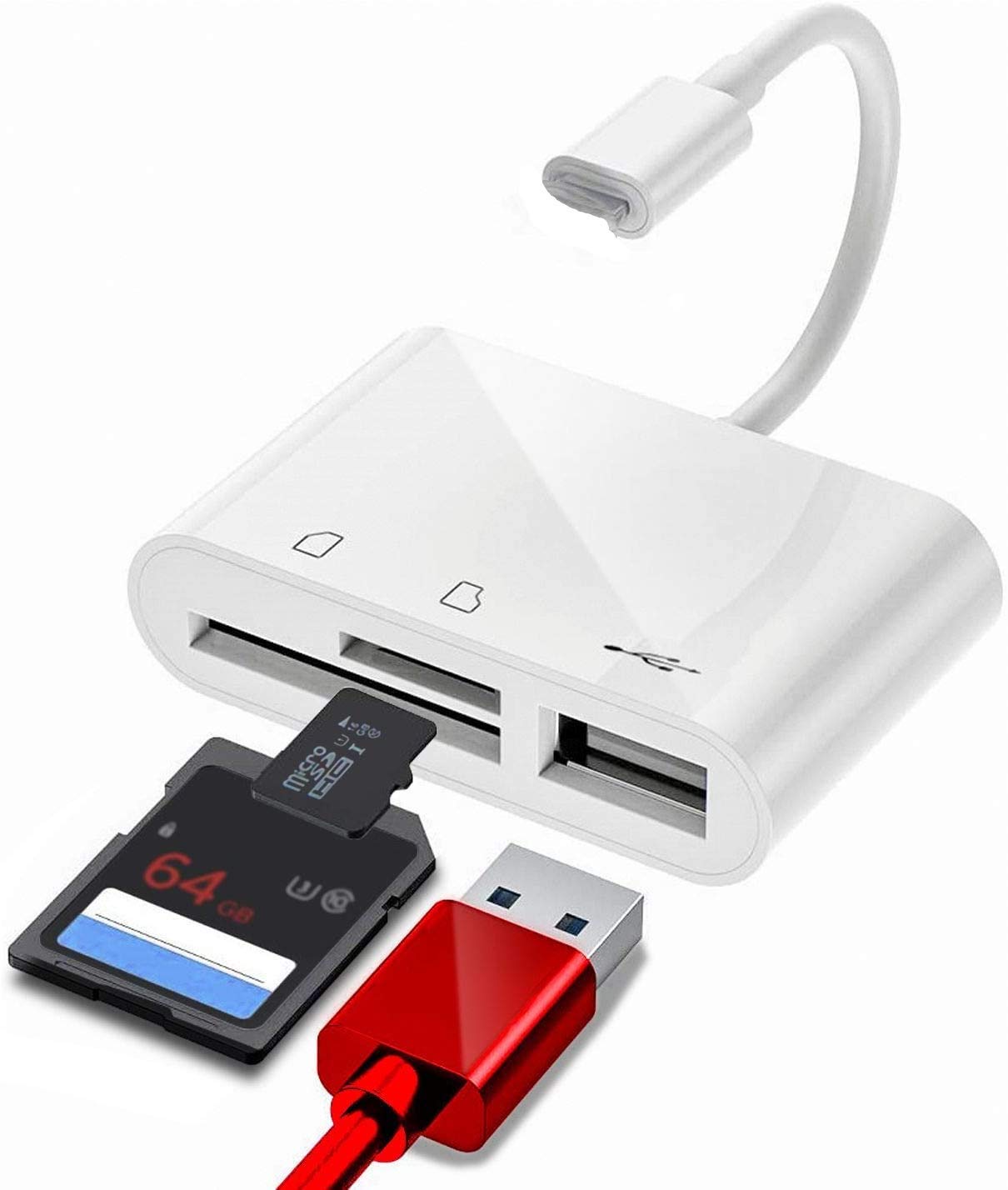 Digital Camera Reader Adapter Cable, SD Card Reader,3 in 1 to USB Camera Adapter, SD/TF Card Reader, Trail Game Camera Viewer for Phone/Pad, No App Required, Support high Current 500mA