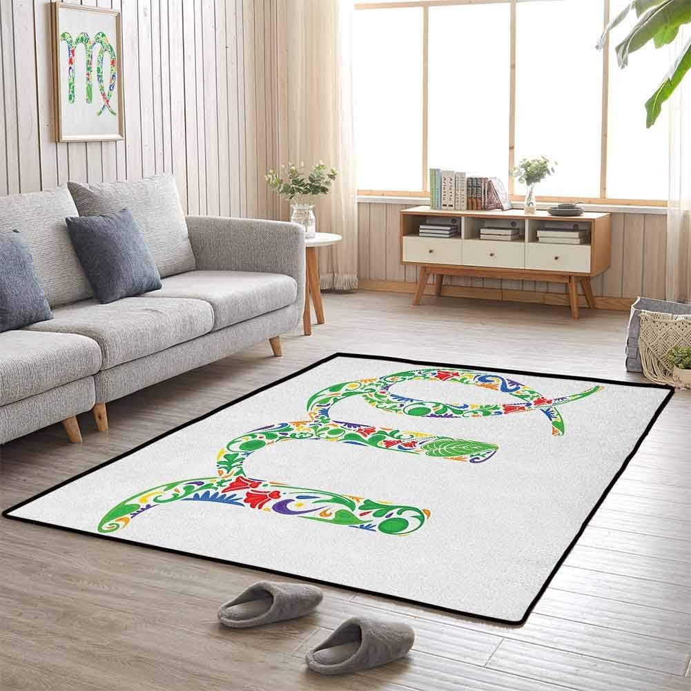 Carpet, Anti-Static, Water-Repellent Rugs Super Soft Indoor Modern for Room Home Bedroom, Zodiac Virgo | Floral Symbol with Blossoms and Green Leaves Artistic and Colorful Ornaments - 4'x5' Multicolor