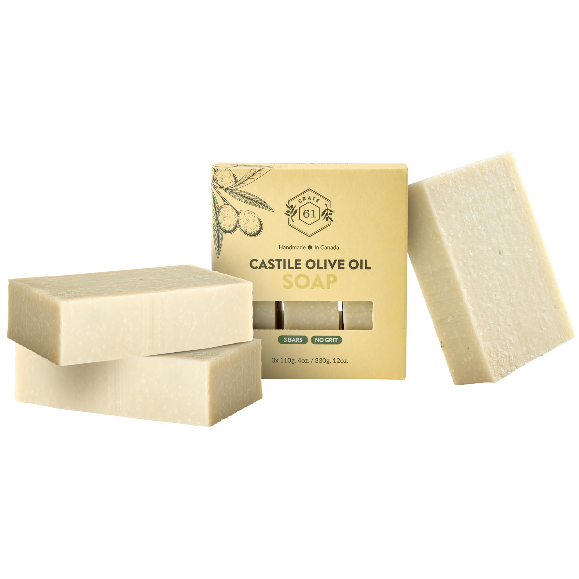 Crate 61, Handmade Vegan Natural Bar Soap Cold Pressed For Face And Body, With Premium Essential Oils, Eucalyptus & Peppermint For Men And Women 3 Pack (Castile)