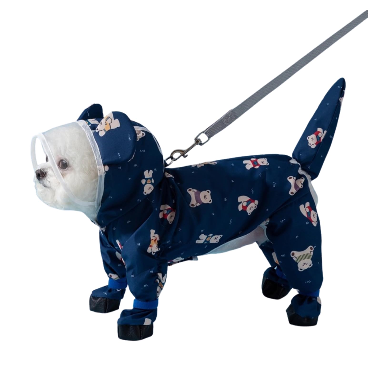 BT Bear Small Dog Raincoat with Rain Shoes,Full-Coverage Waterproof Reflective Dog Raincoat Rain Boots for Puppy Small Dogs,Dark Blue S