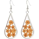 BaubleStar Pressed Flower Teardrop Earrings Dry Flowers Drop Dangle Fashion Jewelry