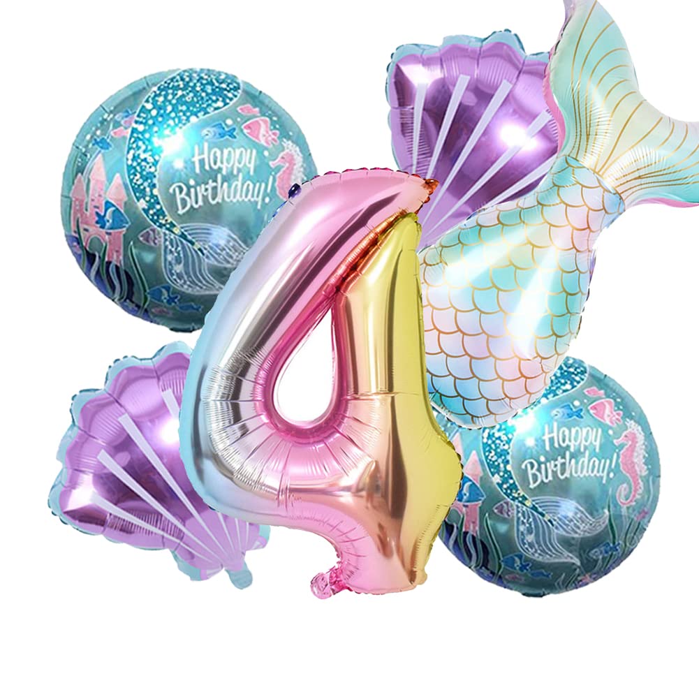 Photo 1 of Mermaid Birthday Decoration Mermaid Balloons Kit Sea Balloon Mermaid Foil Balloon Mermaid Tail Balloons for Girls Mermaid Party (Number 4)