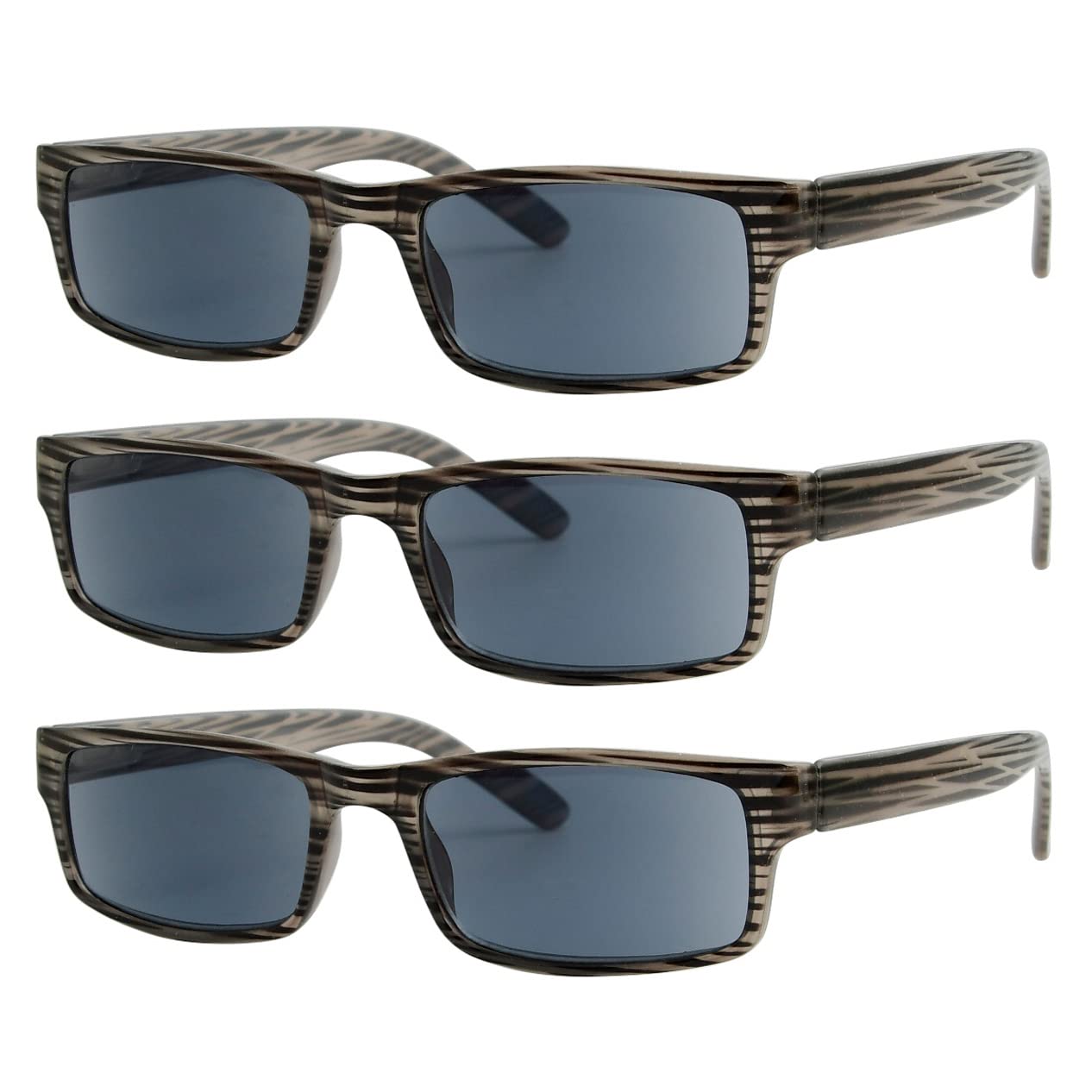 Eyekepper Spring Hinge Striped Reading Glasses (3 Pairs) Men Sunshine Readers Grey Lens +1.75 — image 1