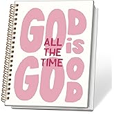 NEFMGEG Pink Christian Spiral Notebook Journal, God is Good All The Time Bible Verse Scripture Journal for Women, Christian Gifts for Women, Religious Prayer Notebooks, 5.5x8.3 Inch