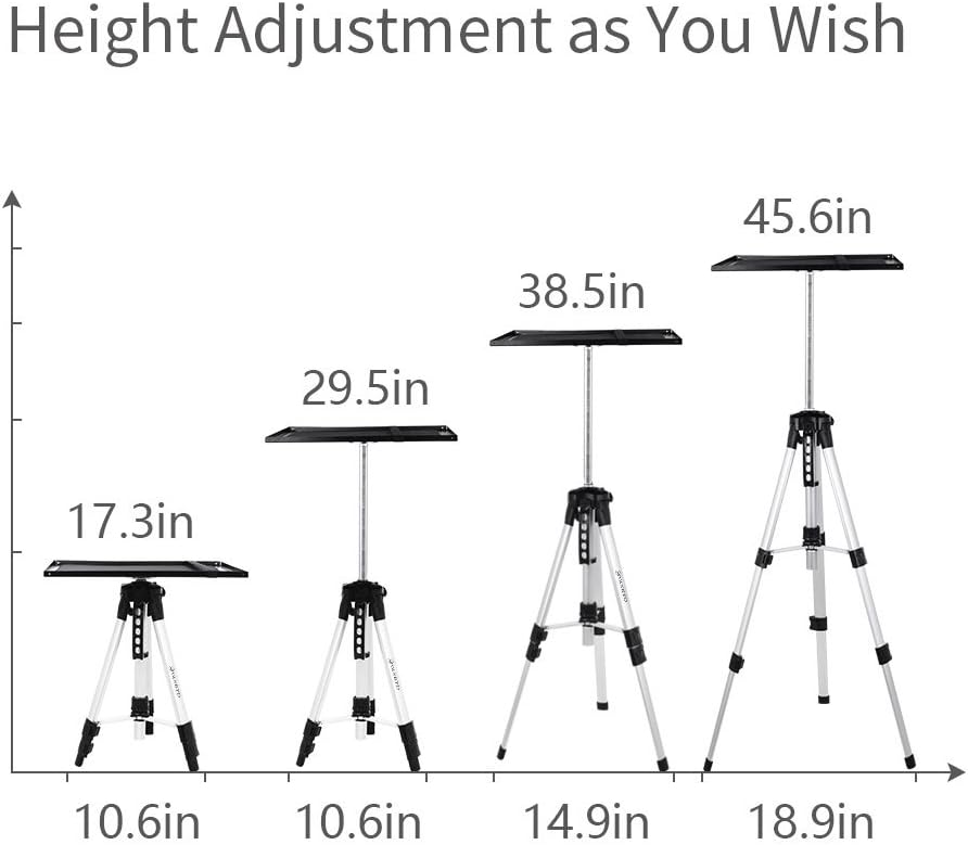 VANKYO Aluminum Tripod Projector Stand, Adjustable Laptop Stand, Multi-Function Stand, Computer Stand Adjustable Height 17'' to 46'' for Laptop with Plate and Carrying Bag (1-Silver): Electronics