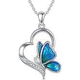 Zorlioy Lab Grown Diamond Blue Butterfly Necklace for Women in 925 Sterling Silver