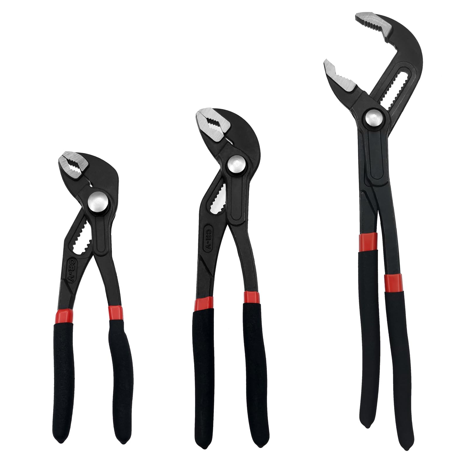 3-Piece Groove Joint Pliers Set, 7-inch & 10-inch V-Jaw Tongue and Groove Pliers