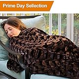 Over the Floor Superior Soft Faux Fur Sherpa Throw Blanket, Luxury Rectangular Pattern, 65x50-inches