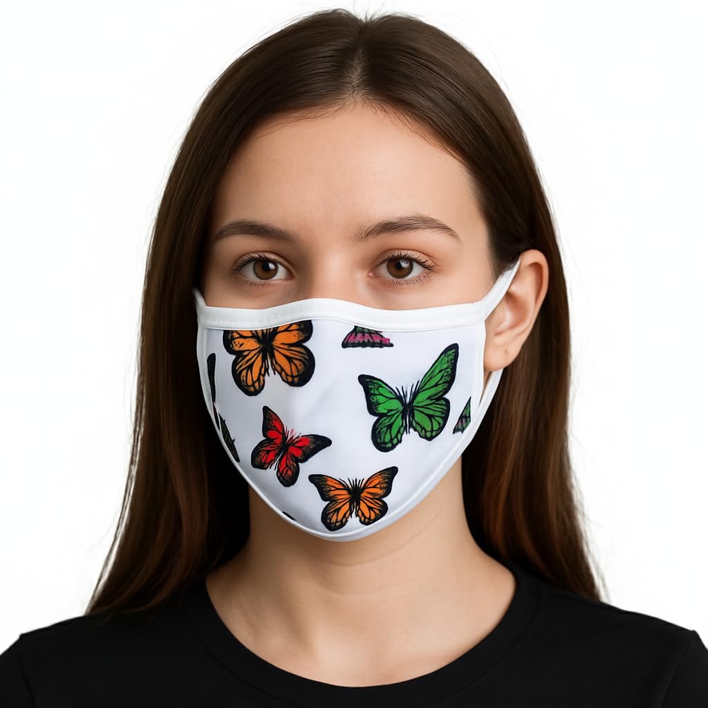 Komonee Adults Face Mask Washable Reusable Trendy Dustproof Multicolour Butterfly Butterflies Cloth Mouth Cover Covering For Boys Girls Outdoors Indoors Childrens School Protection — image 1