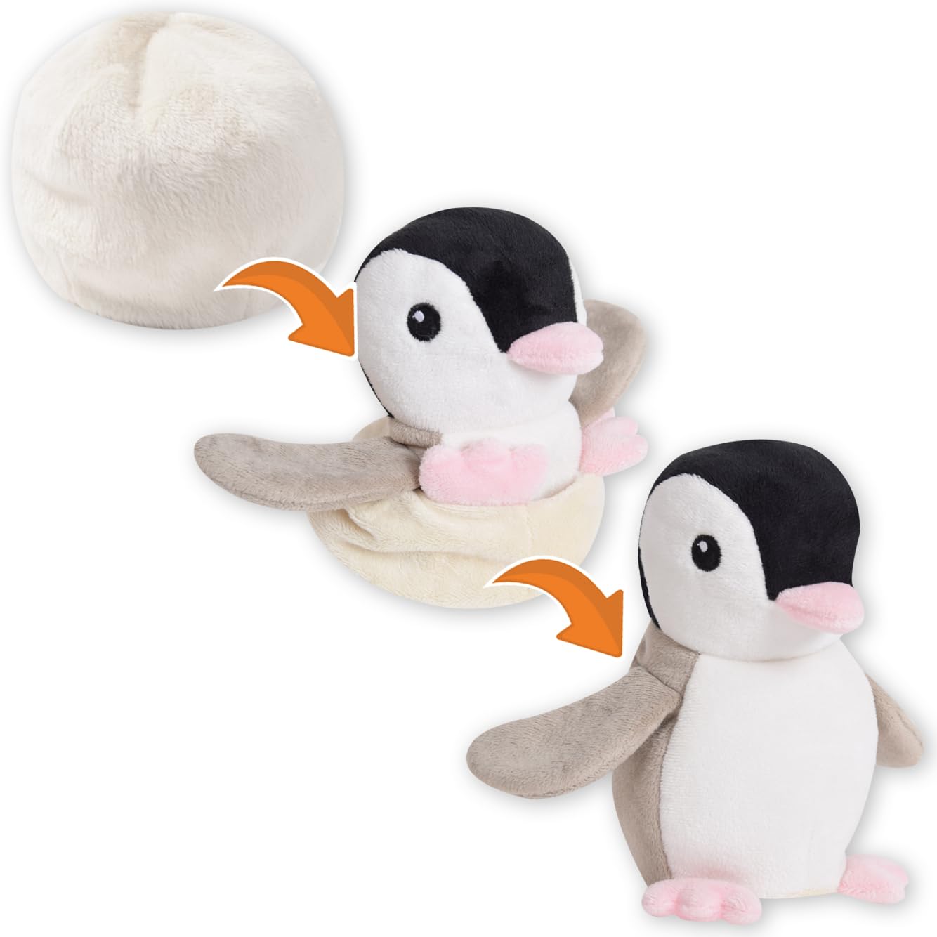 Creanino Cuddly Toy 2 in 1 I Reversible Plush Toy I Transformation and Development Reversible Plush, Creative Flip Hand Puppets Toy, Super Soft Educational Toy for Reversible (Penguin)