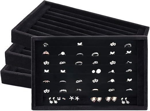 Amazon Com Foraineam 4 Pack Velvet 7 Slots Ring Earrings Showcase