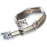 COOLSTEELANDBEYOND Exquisite Stainless Steel Link Bracelet for Man 8.6 Inches Silver Gold Two Tone Masculine Style