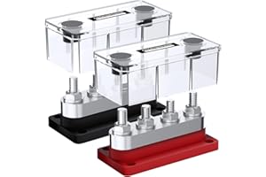 AMOMD 2pcs 600A High Current Bus Bar Nickel Plated Copper Distribution Block with 4 Stud (3/8 inch) M10 Ideal for Electrical 