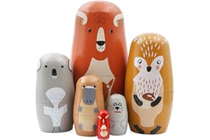 Winterworm 6PCS Animal Nesting Dolls Kangaroo Fox Koala Platypus Seal Russian Doll Lovely Matryoshka Dolls Wooden Stacking Dolls for Kids Xmas Christmas Birthday Toy Gift Home Decoration