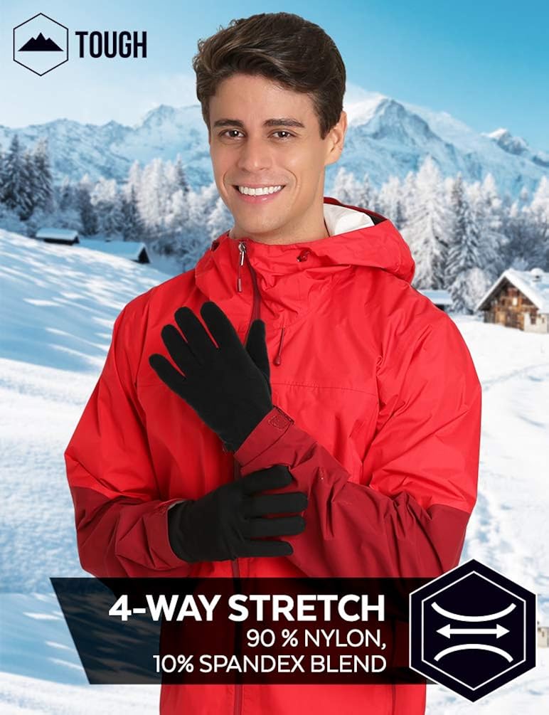 Winter Fleece Touchscreen Gloves for Men & Women - Warm & Soft Black Thermal Gloves for Cold Weather: Clothing