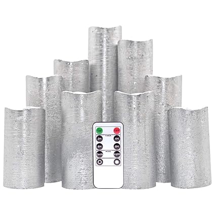 Eldnacele Flickering flammenlose Kerzen Säule LED-Kerzen mit Fernbedienung Timer Set von 9 (H 4'5' 6'7' 8'9' x D 2,2') Echtwa
